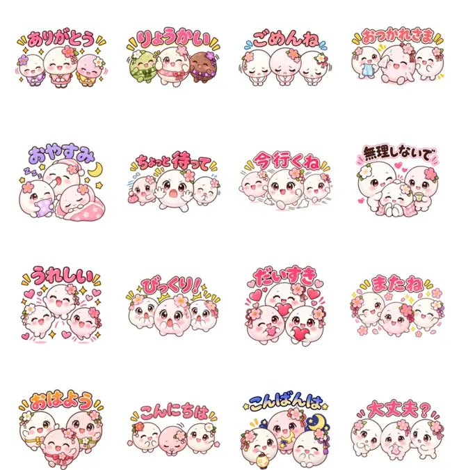 3体のオリジナルキャラクターをアニメ調に仕上げたLINEスタンプ16個