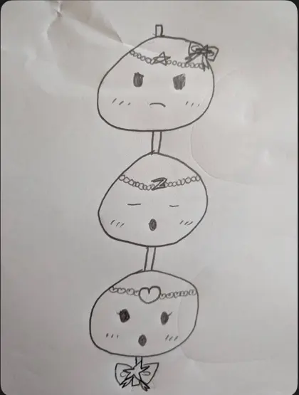 紙に描かれた3体のオリジナルキャラクターの手描き原画